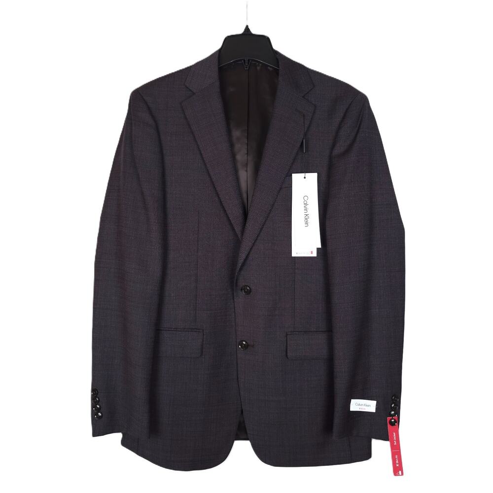 Calvin Klein Mens Slim Fit Suit Jacket 40L Burgundy Birdseye Stretch Wool NWT